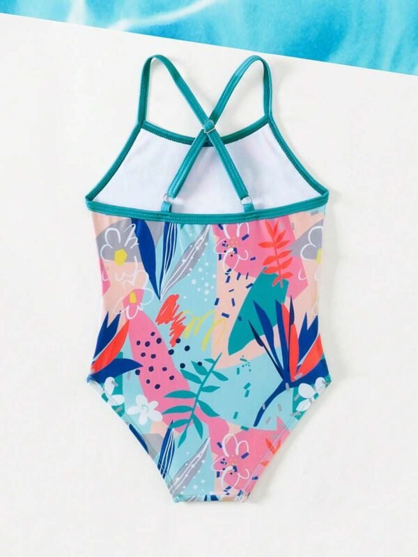 Traje De Baño De Una Pieza Para Bebé Niña Con Estampado Floral Y De Plantas - Imagen 2