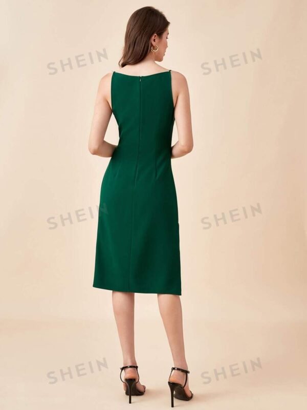 Vestido unicolor bajo con abertura fruncido lateral ropa de trabajo - Imagen 3