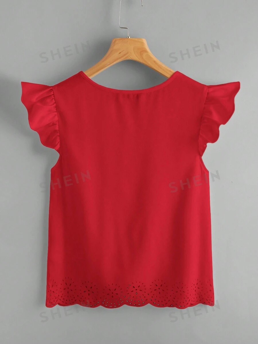 Top ribete con fruncido cortado láser ribete en abanico - Imagen 2