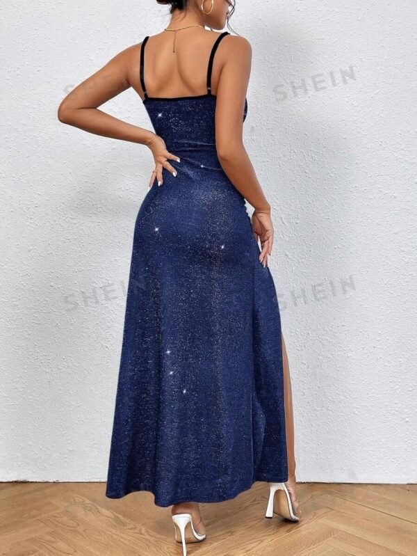 Vestido De Tirantes Entallado En Color Sólido Para Mujer Con Brillo - Imagen 2