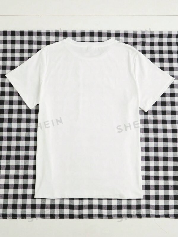 Camiseta De Manga Corta Con Cuello Redondo Y Estampado De Corazón De Dibujos Animados - Imagen 2