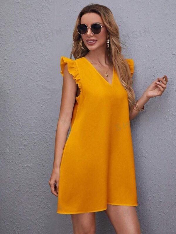 Vestido Tejido Con Cuello En V Y Mangas Voladoras