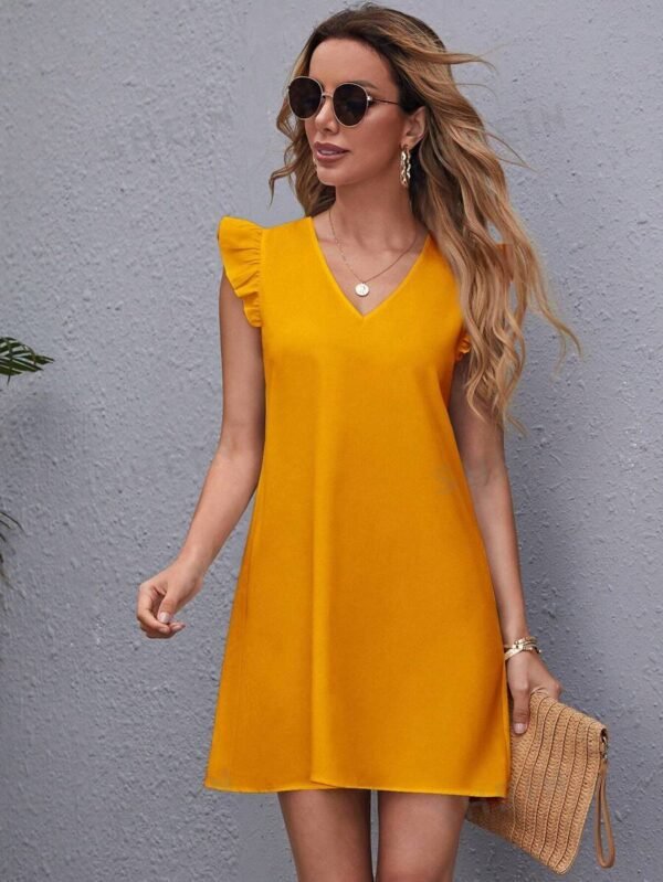 Vestido Tejido Con Cuello En V Y Mangas Voladoras - Imagen 3