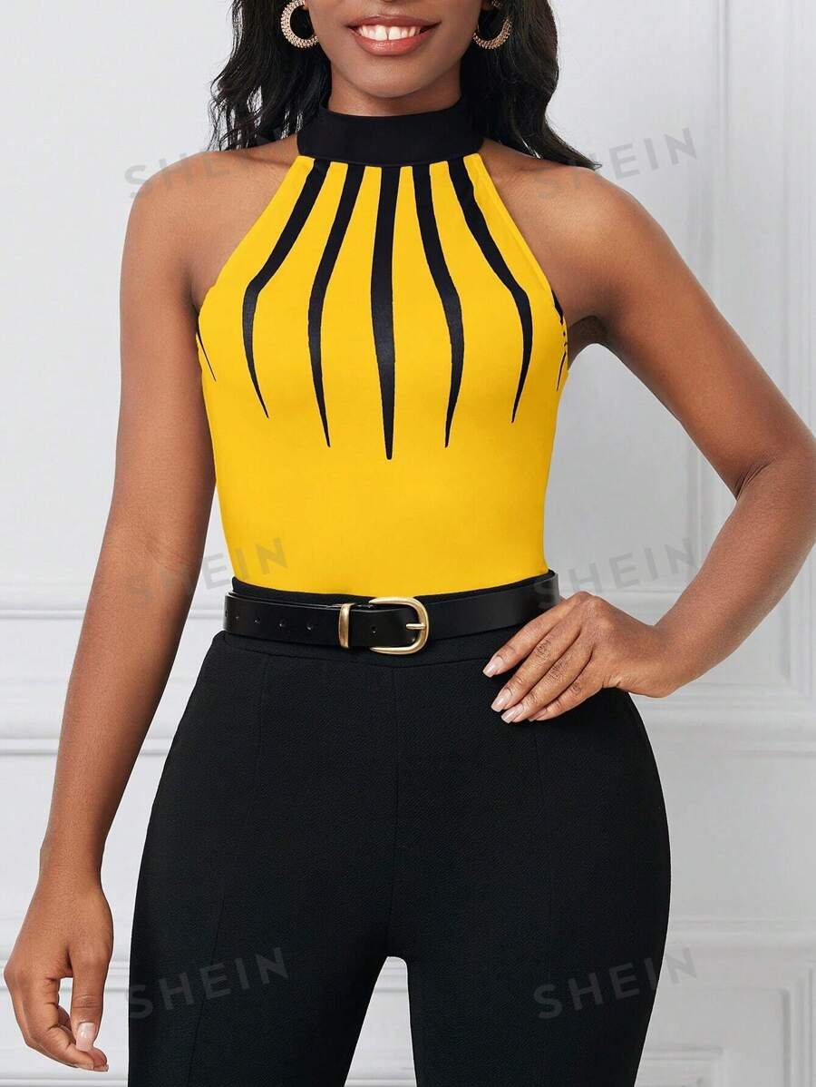 Lady Top Impreso De Cuello Halter Para Mujer, Ajustado Al Cuerpo - Imagen 3