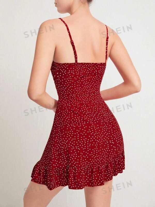 Vestido de tirantes con nudo de lunares bajo con fruncido - Imagen 2