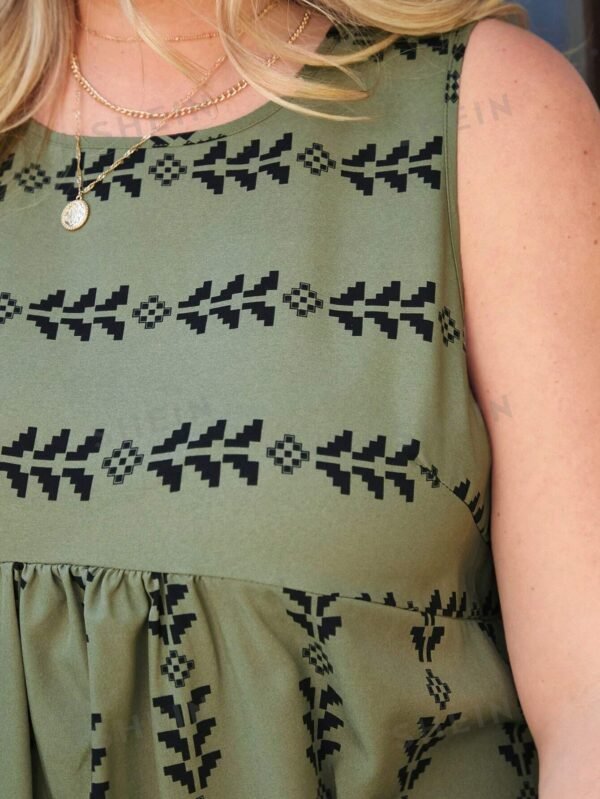Vestido De Talla Grande De Mujer Sin Mangas Con Estampado Geométrico - Imagen 3