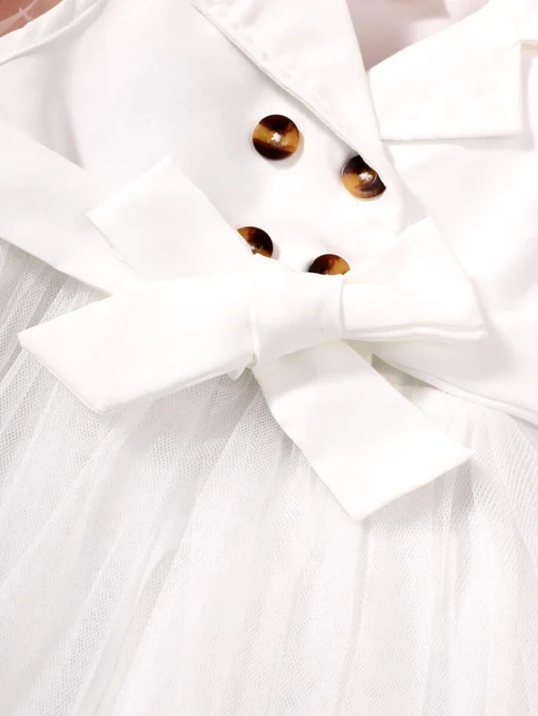 Vestido De Niña Pequeña Con Doble Botón, Cinturón Y Dobladillo De Malla - Imagen 3
