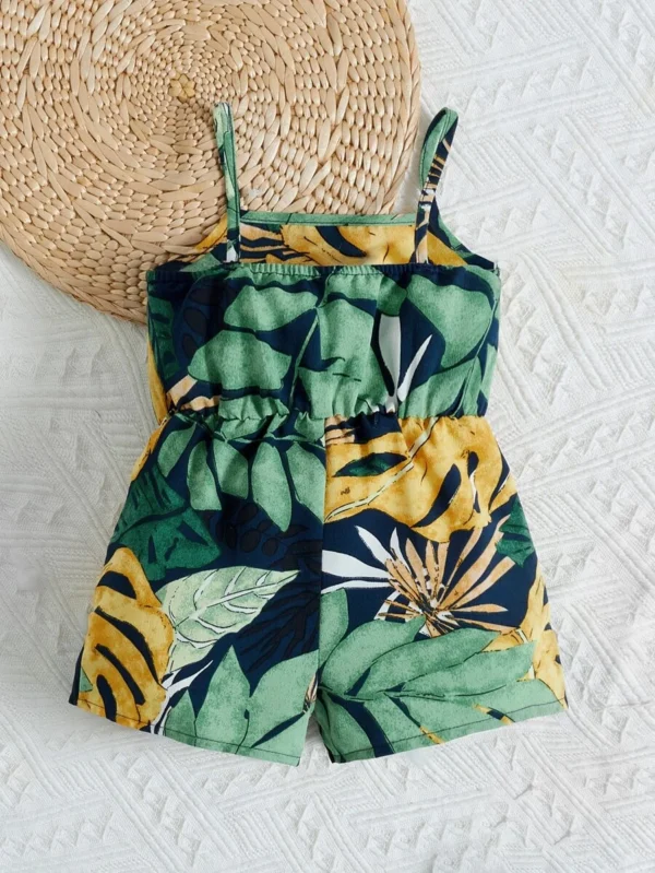Enterizo De Tirantes Para Bebé Niña Con Estampado Tropical Y Lazo En El Frente - Imagen 2