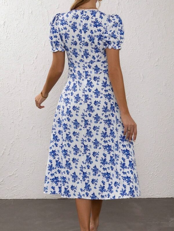 Vestido con estampado floral de manga farol de muslo con abertura - Imagen 3