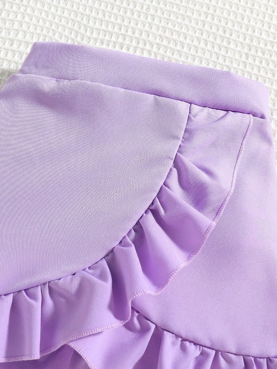 Camiseta Gráfica Floral Y Con Letras Y Falda De Volantes Para Niña Joven - Imagen 3