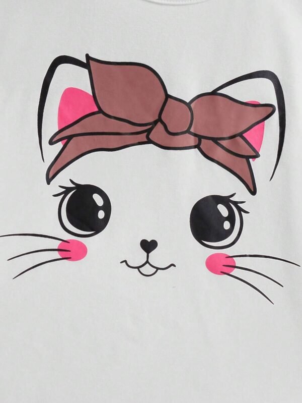 Chica preadolescente con estampado de dibujos animados Camiseta & de cintura con volante con cinturón Falda - Imagen 3