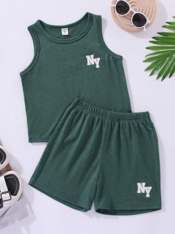 Chico joven Top tank con estampado de letra & Shorts
