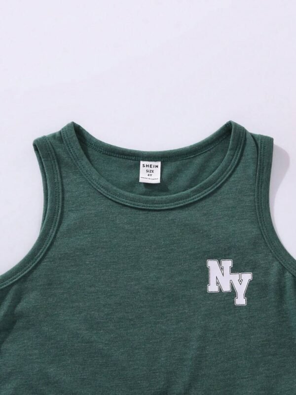 Chico joven Top tank con estampado de letra & Shorts - Imagen 3