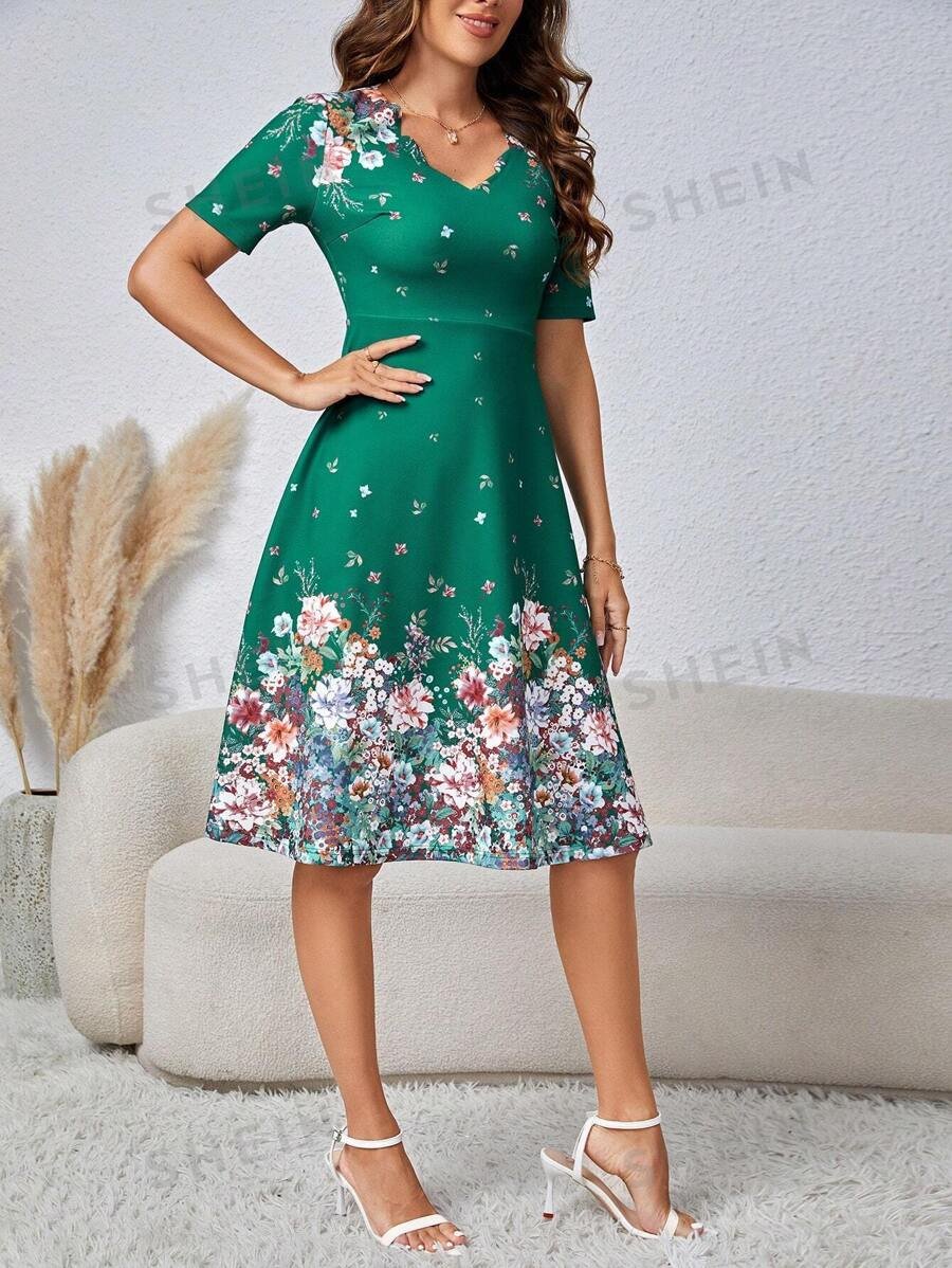 Vestido Estampado Floral Para Mujer Con Dobladillo De Concha - Imagen 3