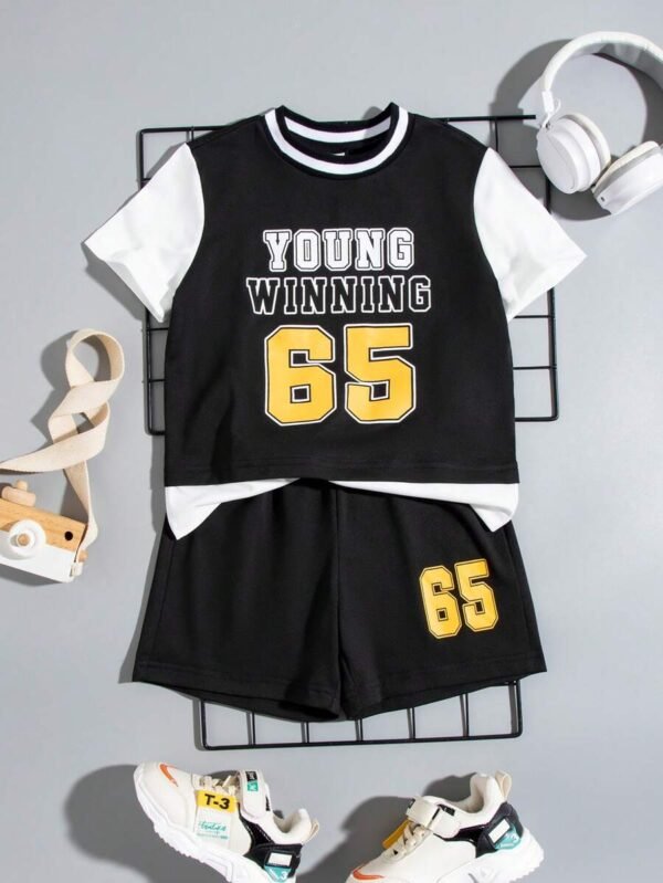 Conjunto De Camiseta Y Pantalón Corto 2 En 1 Con Estilo De Baloncesto