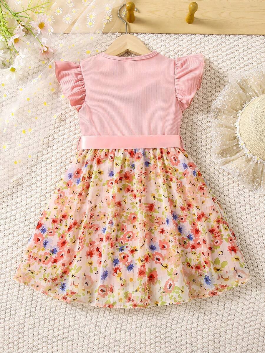 Vestido De Manga Corta Con Estampado Floral Y Cinturón - Imagen 2