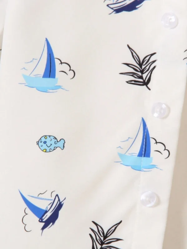 Conjunto De Pantalones Cortos Y Camisa De Manga Corta Con Estampado De Velero - Imagen 3