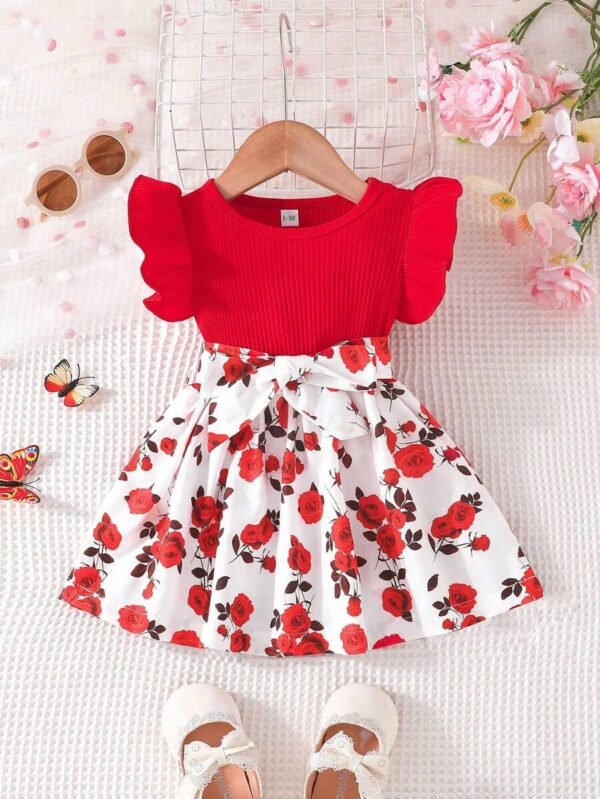 Conjunto De Verano Elegante De Vestidos Con Cinturón Para Niñas Bebés