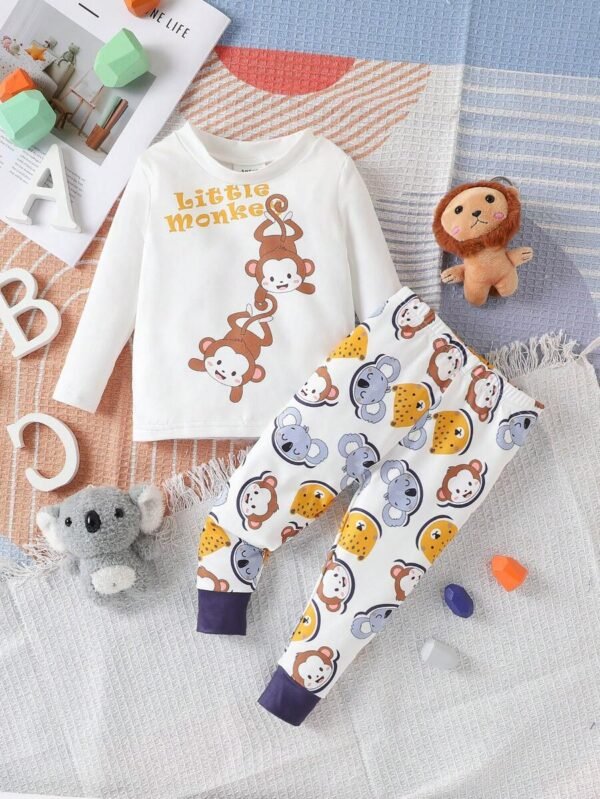 Conjunto De Ropa De Bebé Para Niño Ajustado Y Cómodo Con Estampado De Cabeza De Animal