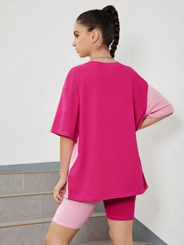 Conjunto Casual De 2 Piezas Para Chicas Adolescentes Con Camiseta De Manga Corta Y Shorts - Imagen 2