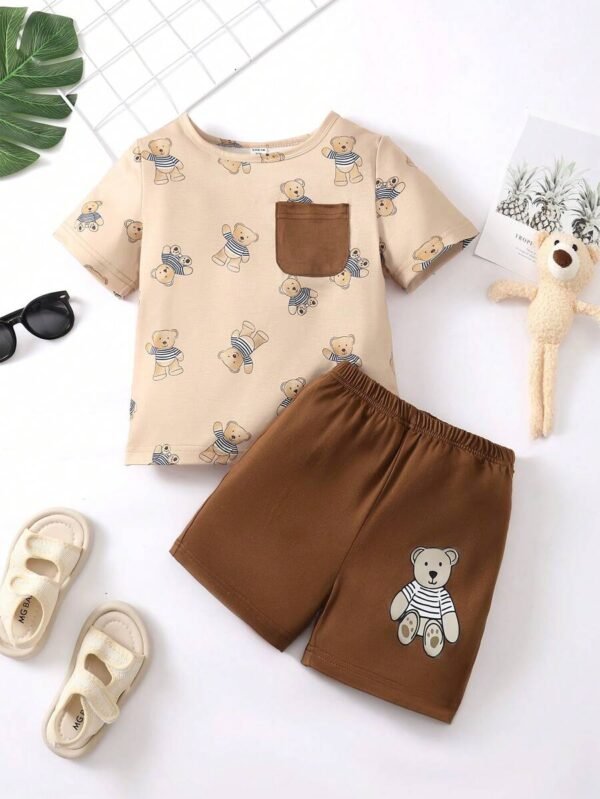 Conjunto de 2 piezas: una camiseta y un pantalón corto para niños con diseño de osito