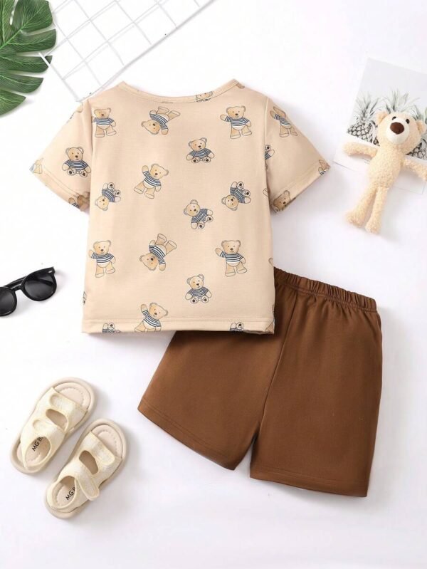 Conjunto de 2 piezas: una camiseta y un pantalón corto para niños con diseño de osito - Imagen 2