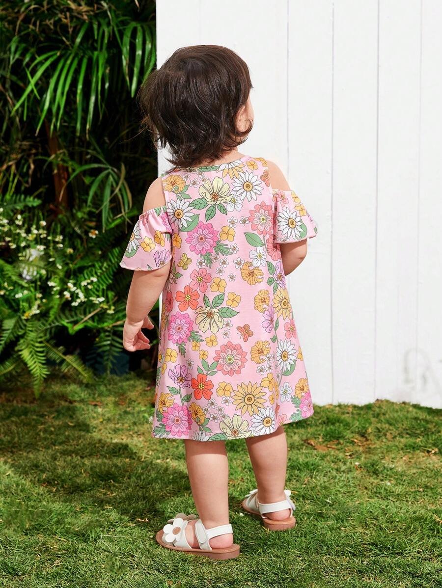 Vestido De Punto De Manga Corta Con Hombros Descubiertos Para Bebé Niña - Imagen 2