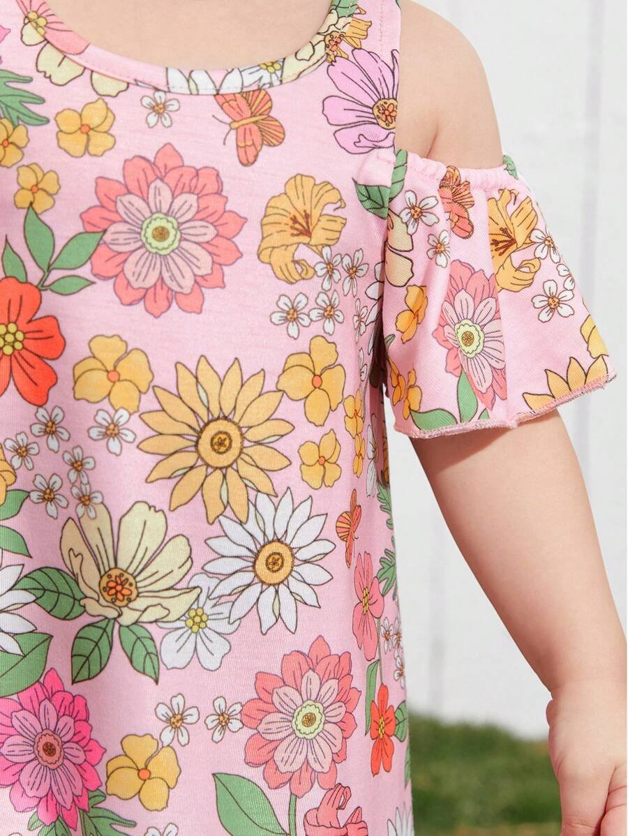 Vestido De Punto De Manga Corta Con Hombros Descubiertos Para Bebé Niña - Imagen 3