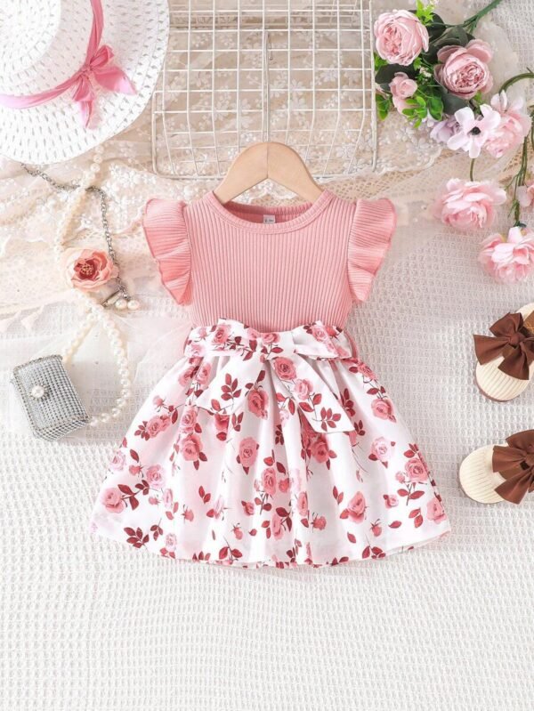 Conjunto De Verano Elegante De Vestidos Con Cinturón Para Niñas Bebés