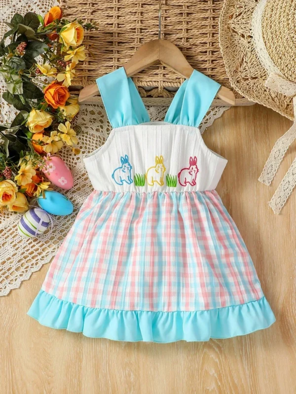 Vestido De Vacaciones Con Bordado De Conejo De Pascua