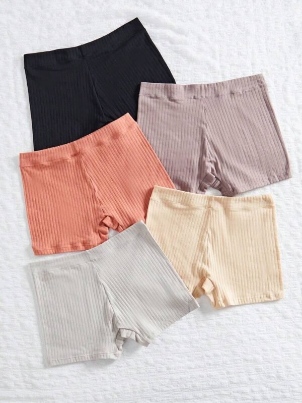 Conjunto De 5 Piezas De Calzoncillos Tipo Boxer De Punto Acanalado De Color Sólido - Imagen 2