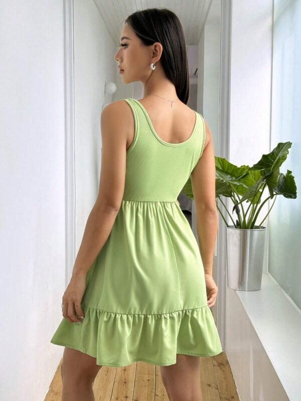 Vestido Sin Mangas De Mujer Con Cuello Cuadrado De Punto Acanalado Y Parches - Imagen 2