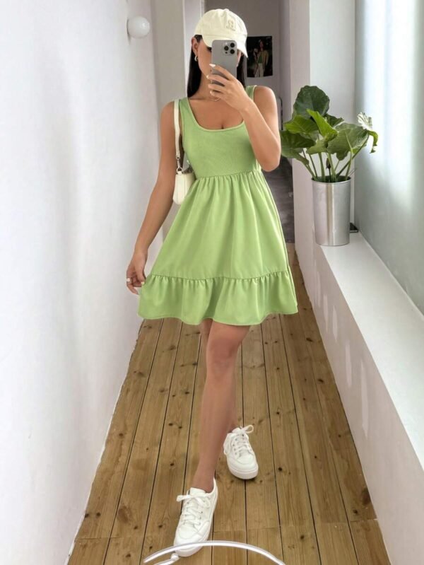 Vestido Sin Mangas De Mujer Con Cuello Cuadrado De Punto Acanalado Y Parches