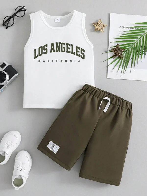 Conjunto De Tanque Y Pantalones Cortos Con Letras Impresas Para niño Pequeño