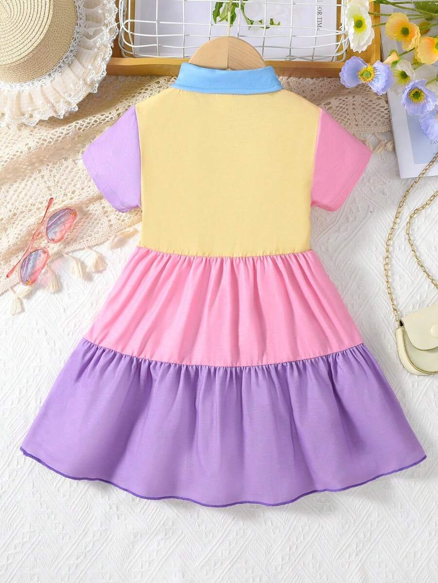 Vestido De Manga Corta De Punto De Estilo Polo Para Niña Pequeña - Imagen 2