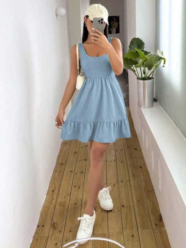 Vestido Sin Mangas De Mujer Con Cuello Cuadrado De Punto Acanalado Y Parches