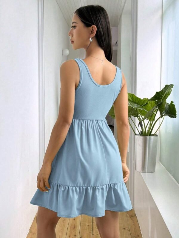Vestido Sin Mangas De Mujer Con Cuello Cuadrado De Punto Acanalado Y Parches - Imagen 2