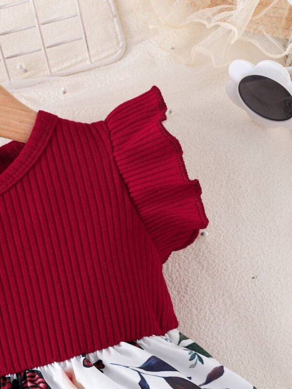 Elegante y delicado vestido de verano para niña con estampado de rosas y mariposas - Imagen 3