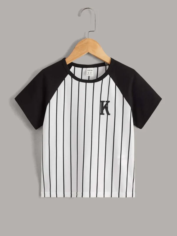 Camiseta De Manga Raglán Con Bloques De Color Y Estampado De Rayas