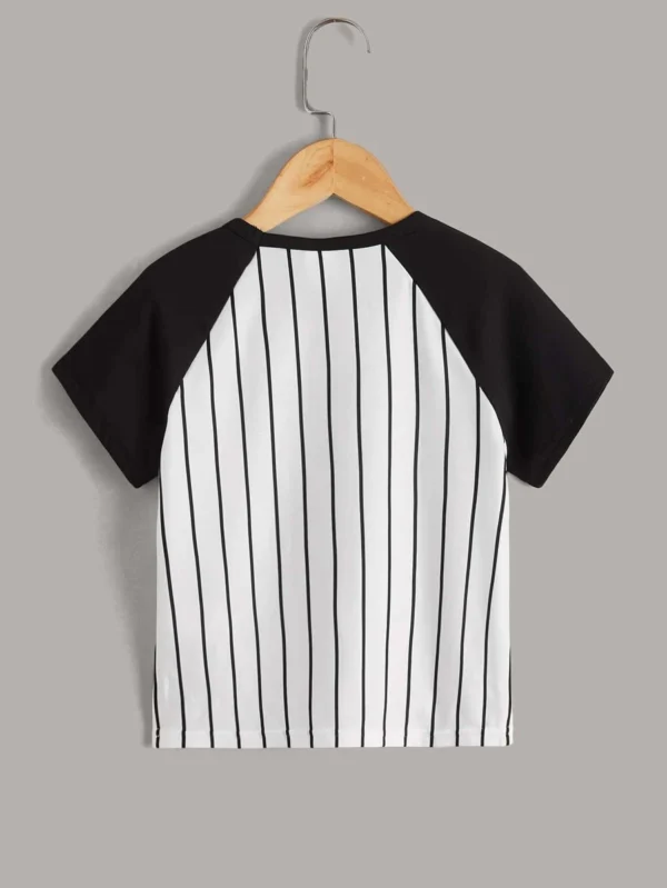 Camiseta De Manga Raglán Con Bloques De Color Y Estampado De Rayas - Imagen 2