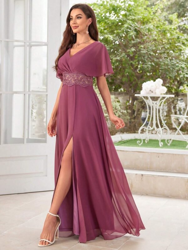 Vestido de dama de honor con diseño de bordado en la cintura - Imagen 2