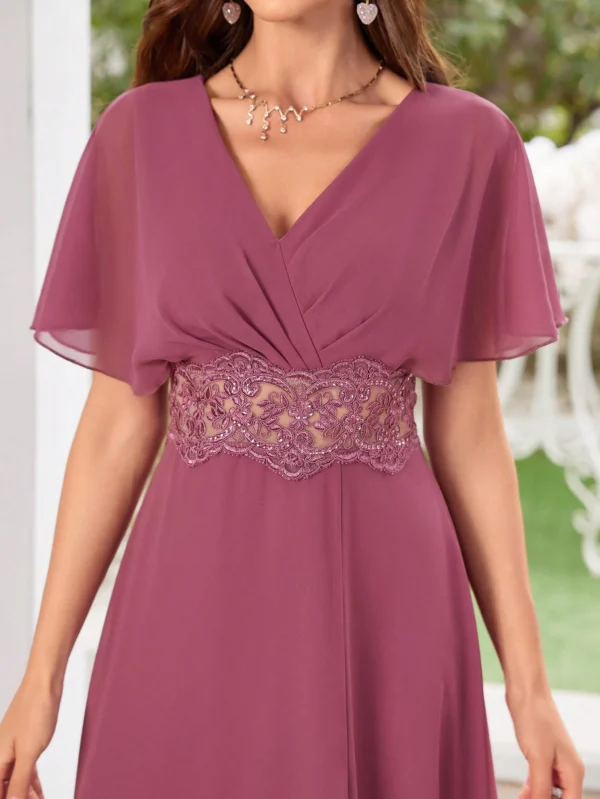 Vestido de dama de honor con diseño de bordado en la cintura - Imagen 3