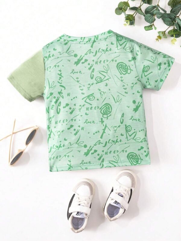 Camiseta De Manga Corta Con Bloques De Color Y Estampado De Alfabeto - Imagen 2