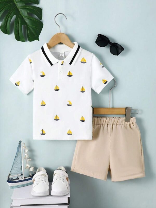 Traje Casual Lindo Con Cuello Vuelto Para Niños Pequeños Para El Verano