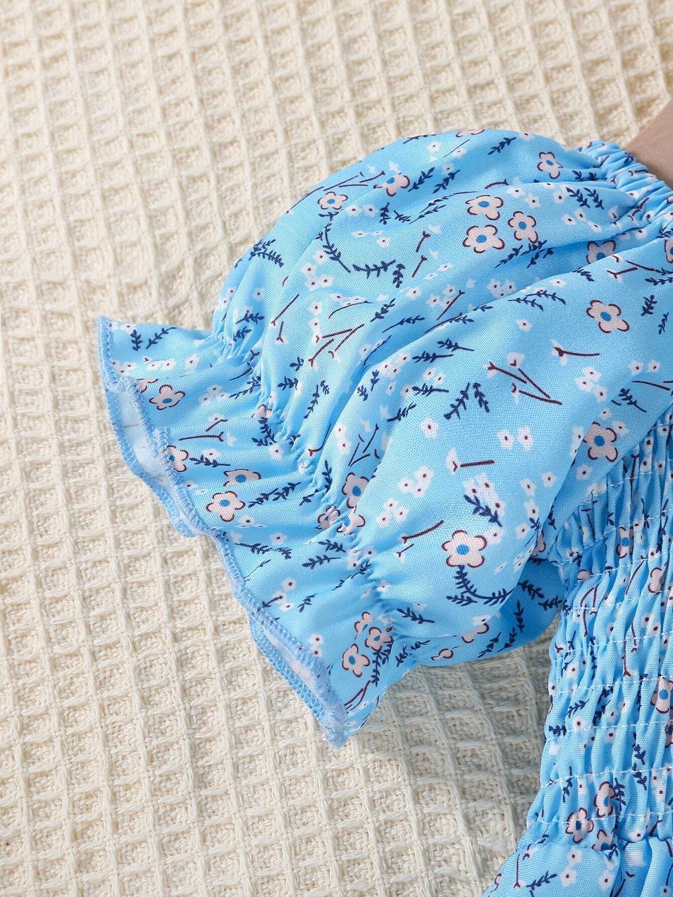 Vestido Con Corpiño Fruncido Y Mangas Con Estampado Floral - Imagen 3