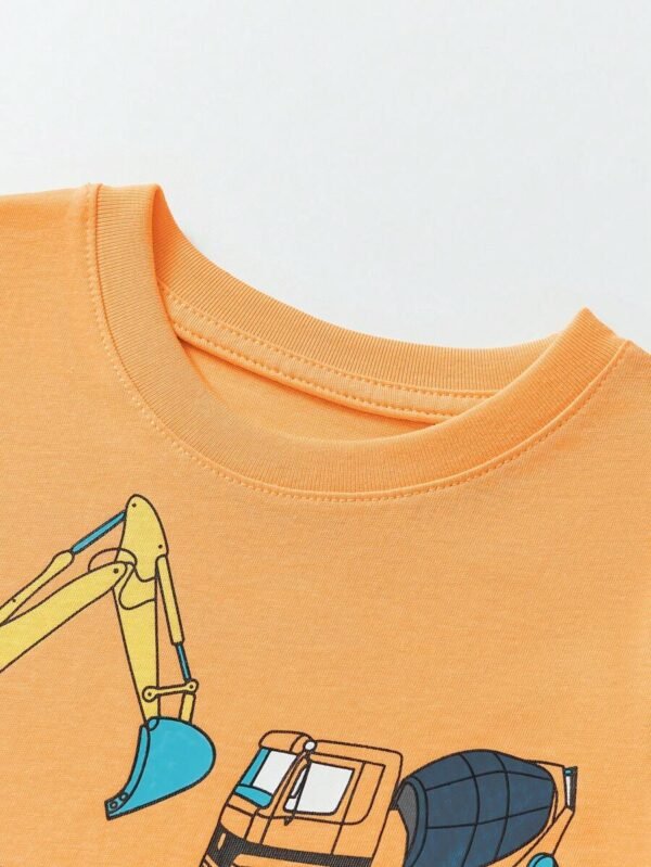Camiseta de manga corta impresa con dibujo animado de excavadora para niño pequeño - Imagen 3
