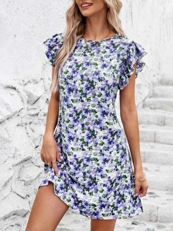 Vestido de flores pequeñas con dobladillo de volantes