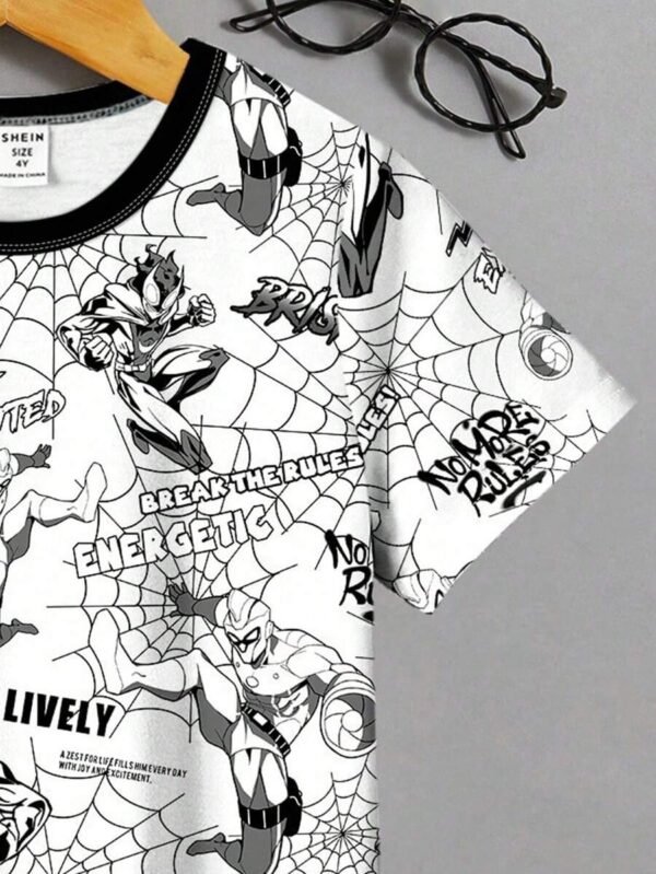 Camiseta Casual De Manga Corta Con Cuello Redondo Y Patrón De Spiderman - Imagen 3