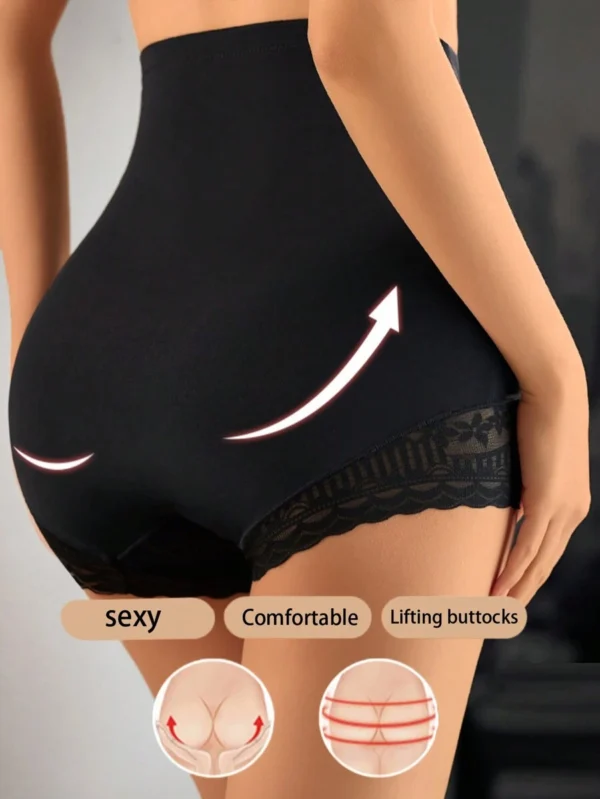 Bragas modeladoras de alta cintura y control de abdomen con encaje para mujer - Imagen 3