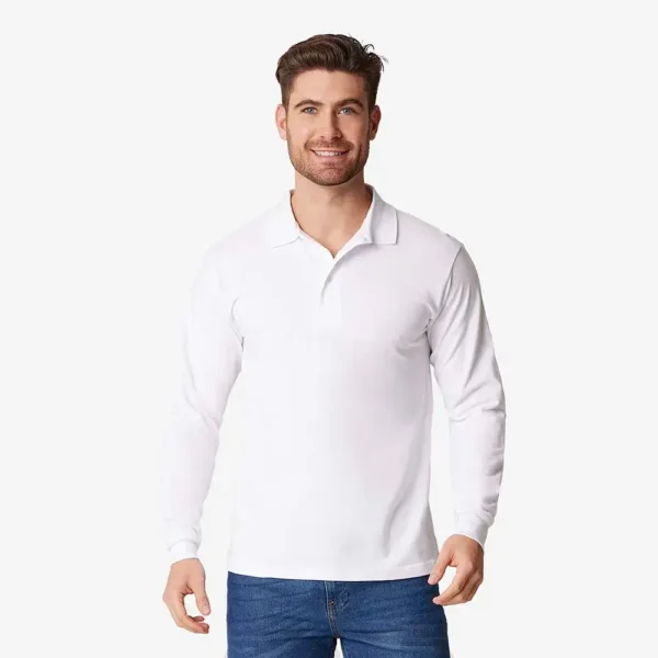 Playera Polo Piqué Manga Larga Blanco